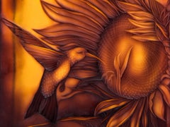 Hummingbirds Vase Hand Engraved