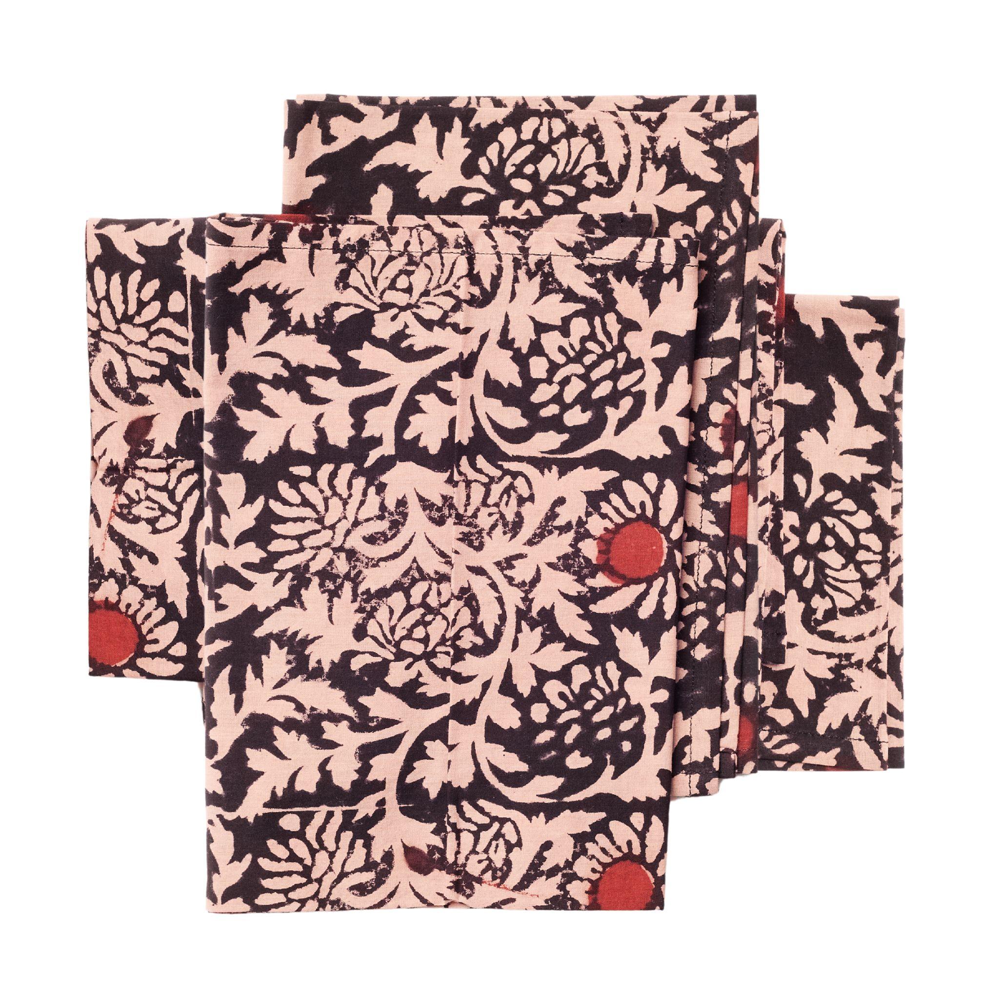 Napkin de table en coton à fleurs Hummus, fabriqué à la main par des artisans (set de 4 serviettes ) en vente 1