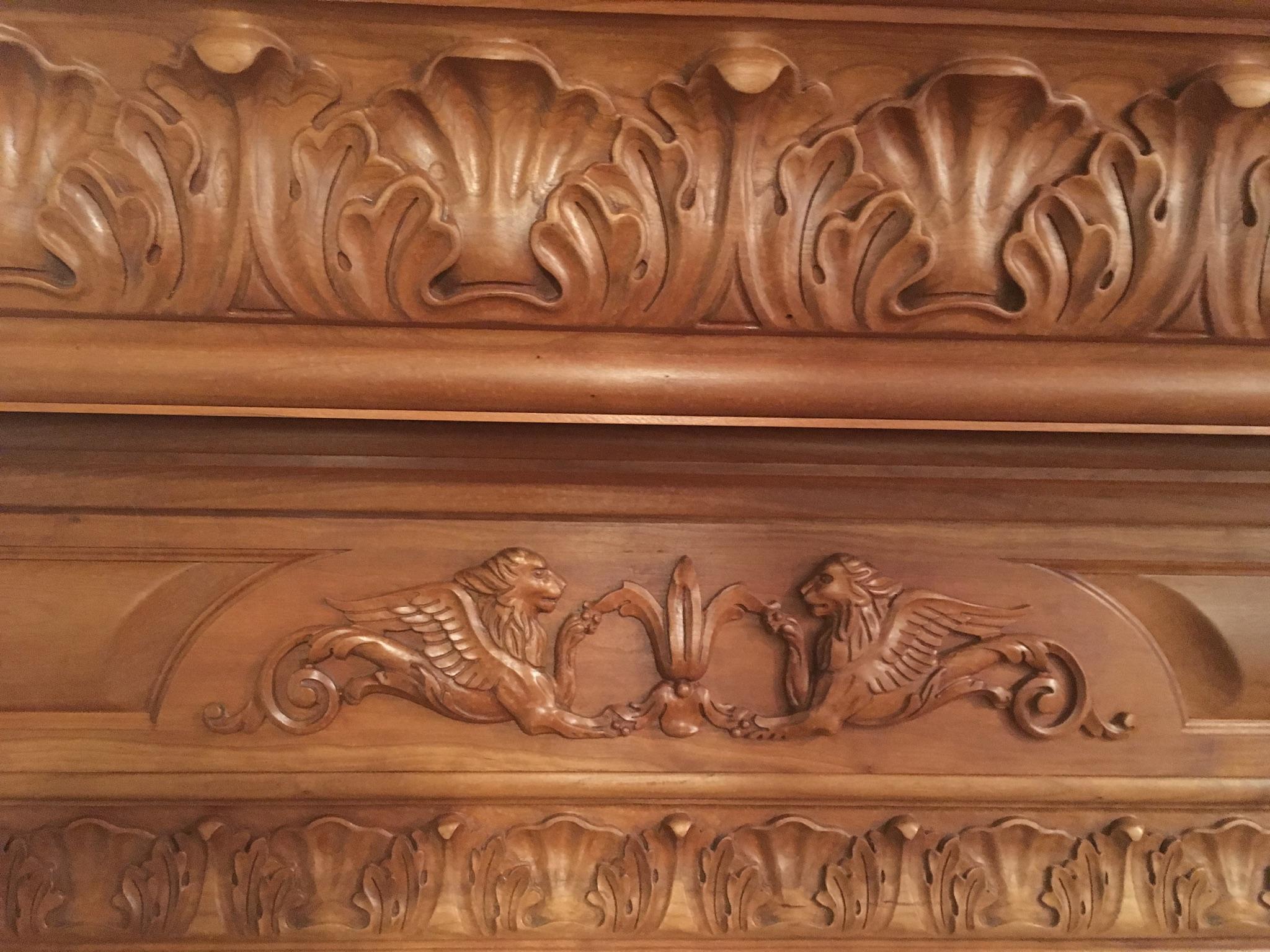Humongous English Style Custom Carved Wood Lion Mantelpiece 7