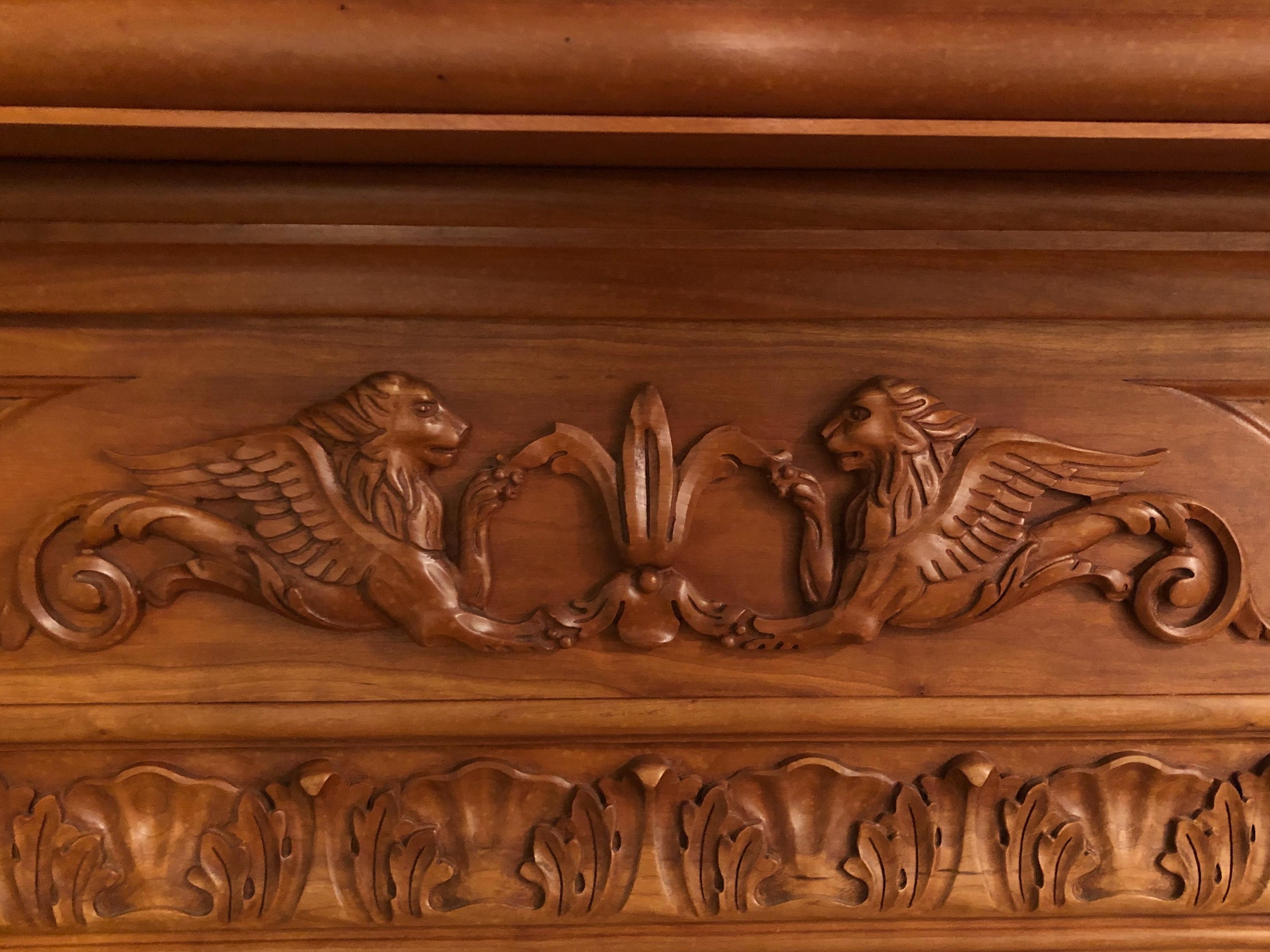 Humongous English Style Custom Carved Wood Lion Mantelpiece 8