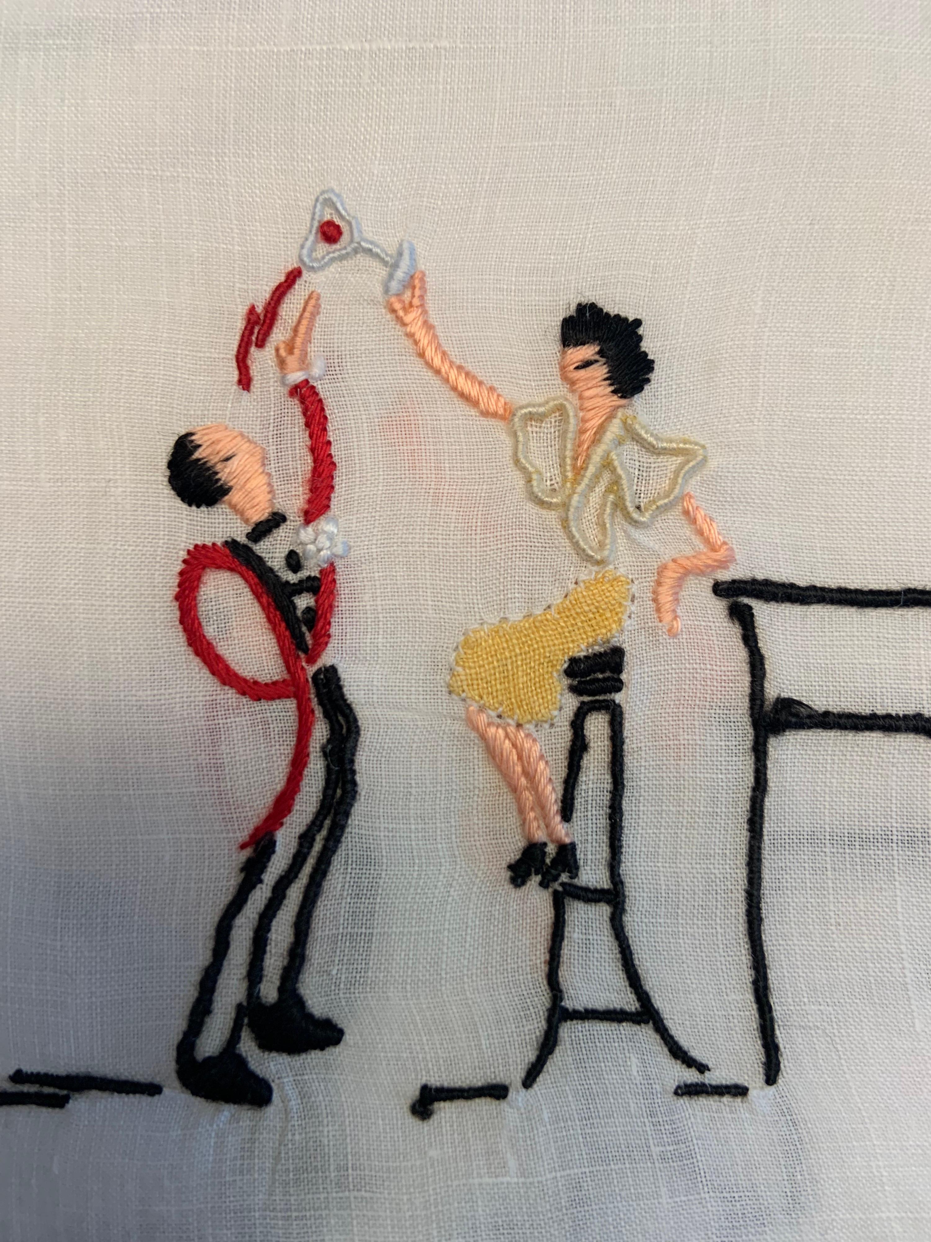 Humorous Appliqued and Embroidered Cocktail Napkins Set of Eight 1