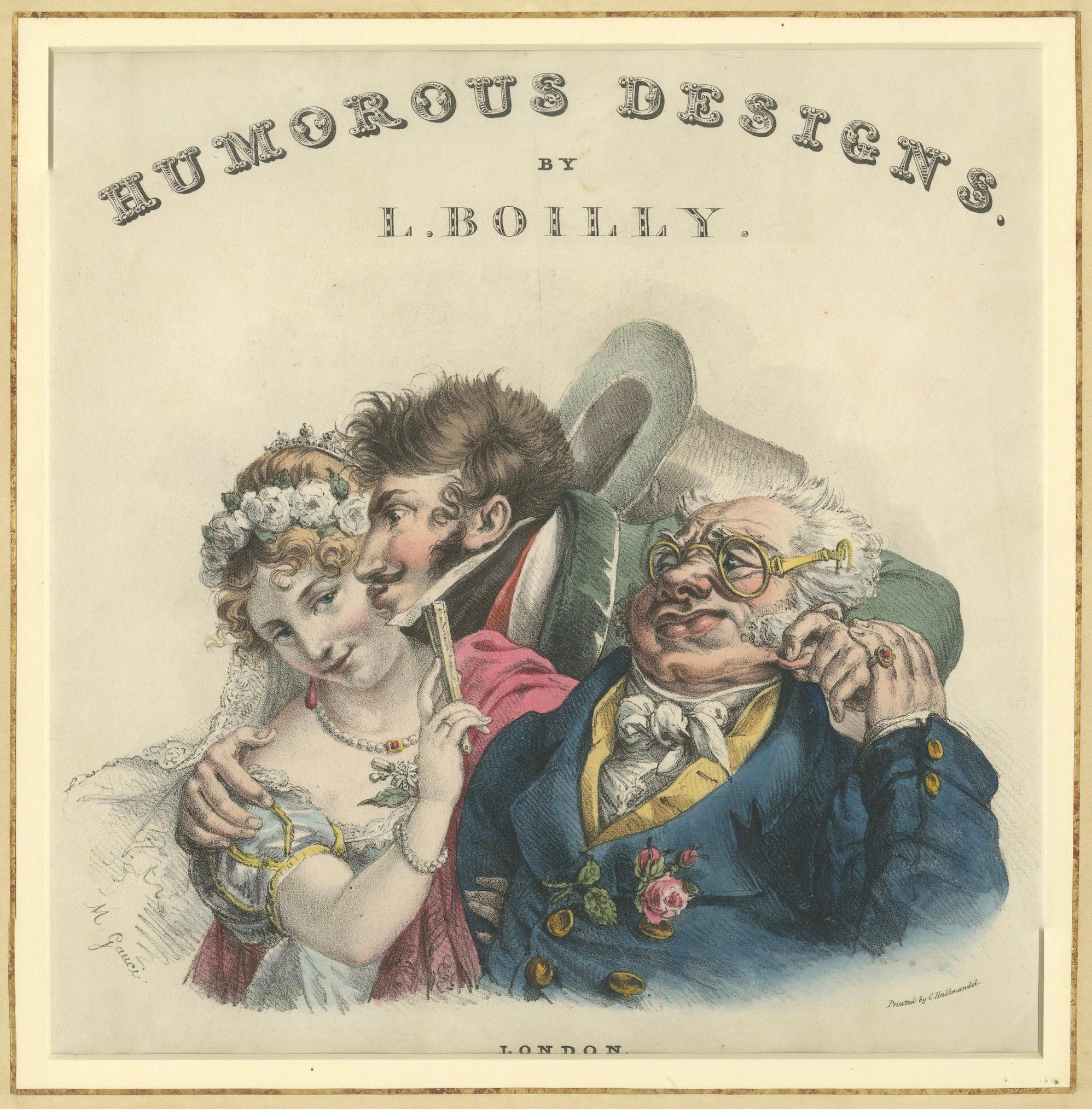Humorous Designs Title Page, Satirical Lithograph, Circa 1823