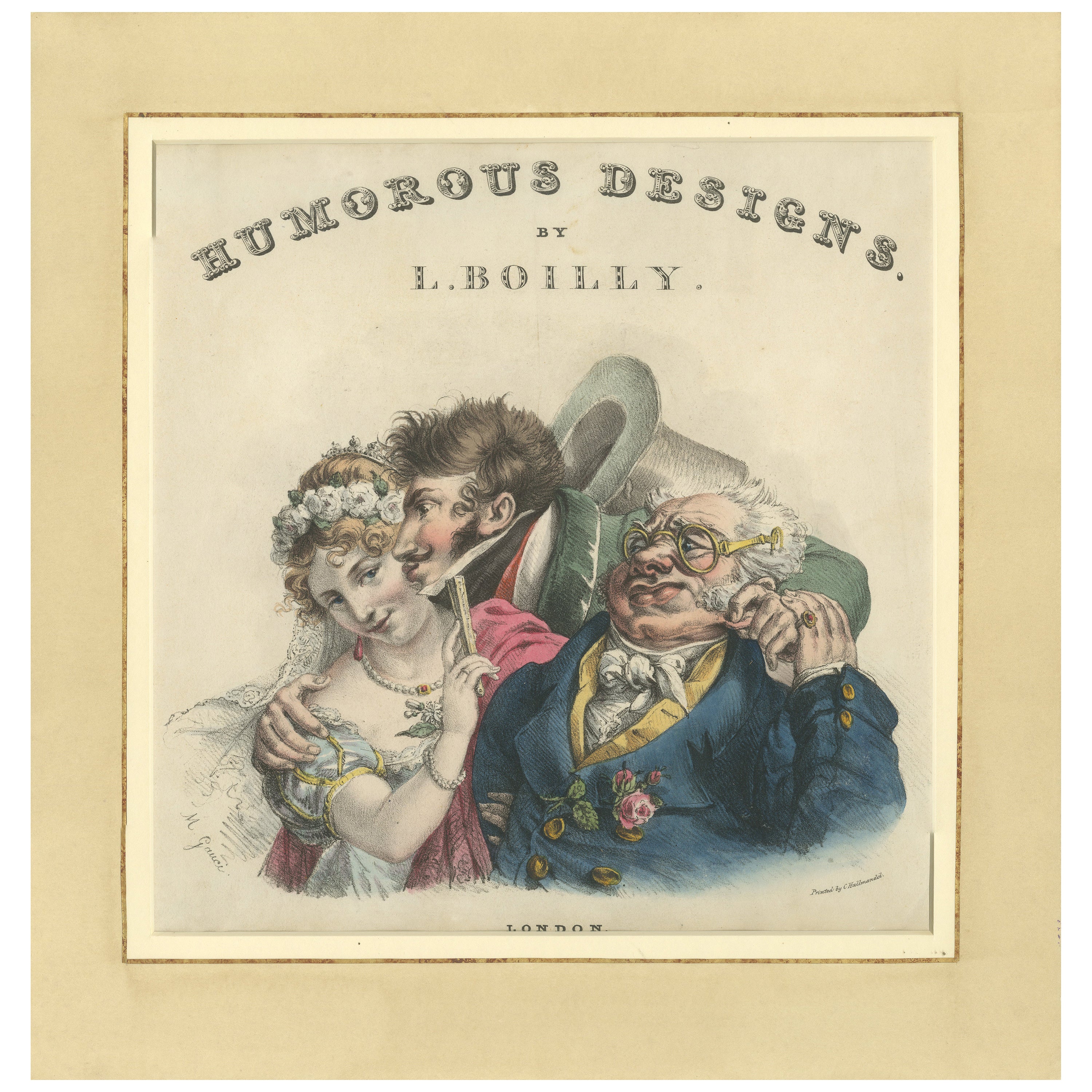 Humorous Designs Title Page, Satirical Lithograph, Circa 1823 en vente