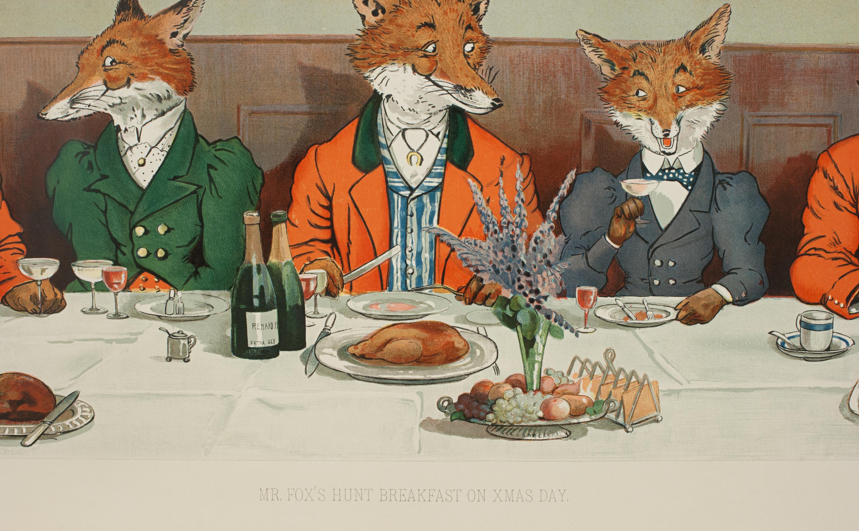 Paper Humorous Fox Hunting Print, Mr. Fox's Hunt Breakfast on Xmas Day