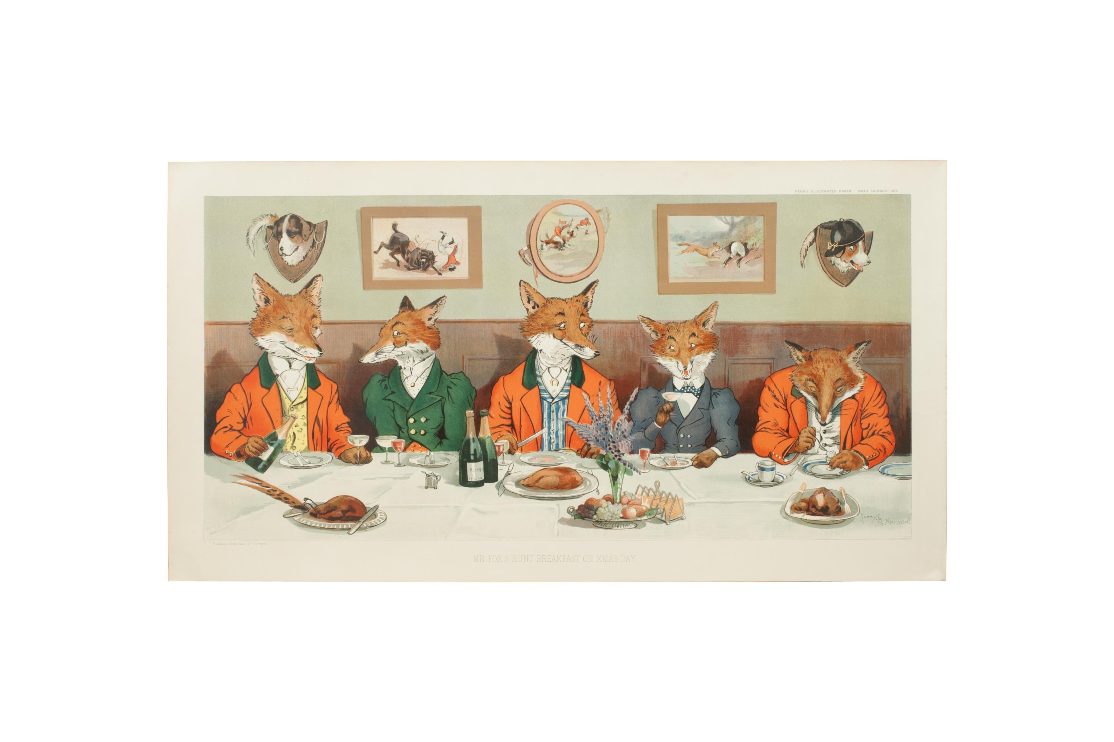 Vintage Fox hunting print.
A very colourful original chromolithograph after Harry Neilson, 