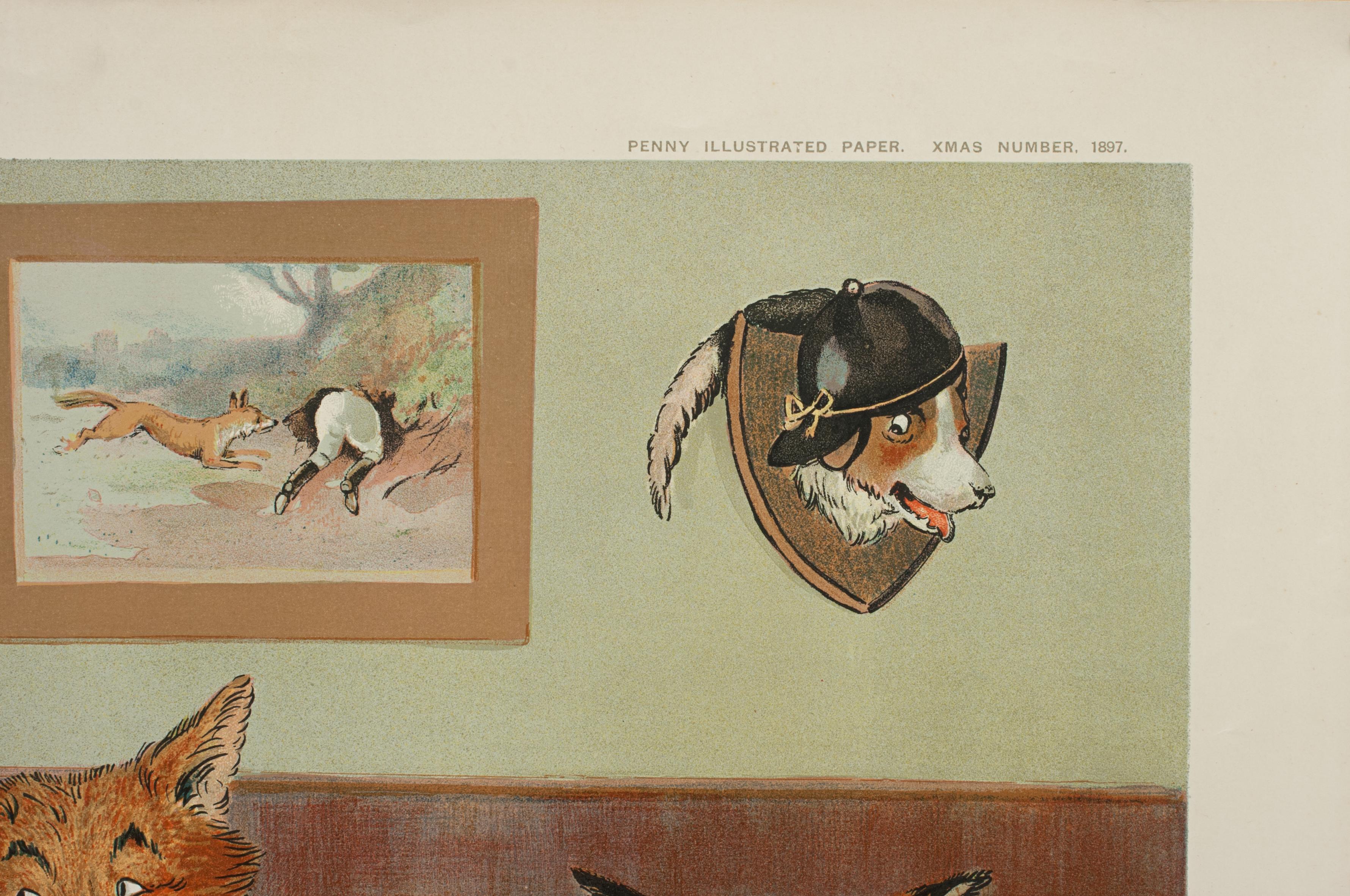 Late 19th Century Humorous Fox Hunting Print, Mr. Fox's Hunt Breakfast on Xmas Day