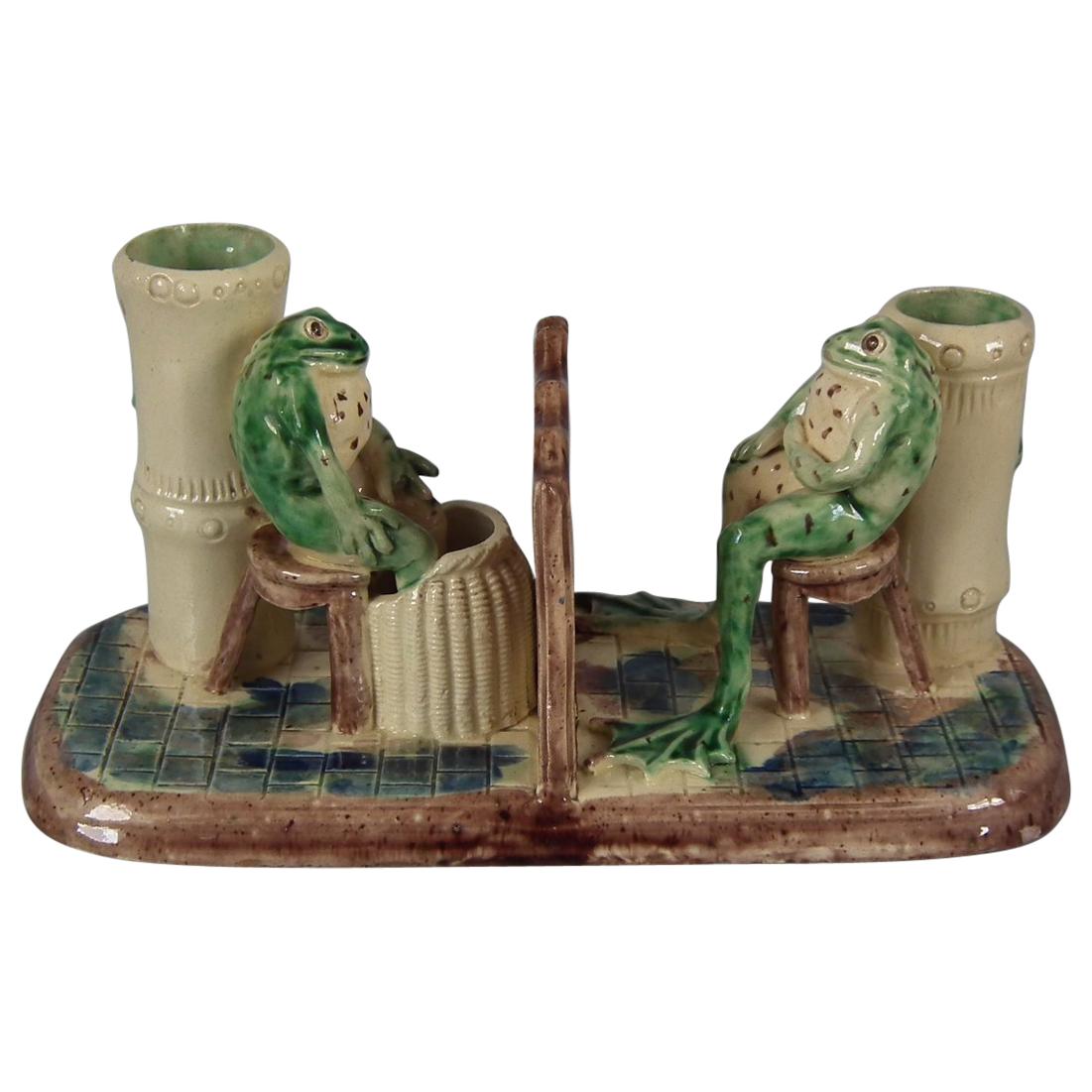 Humorous Majolica Frog Vase