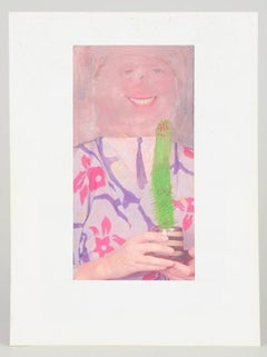 Ritratto umoristico di una figura sorridente. Tecnica mista su carta. Ca. 1980s.