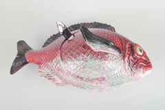 Humorous tureen shaped as a fish with lid and ladle. Portugal, mid-20th C.