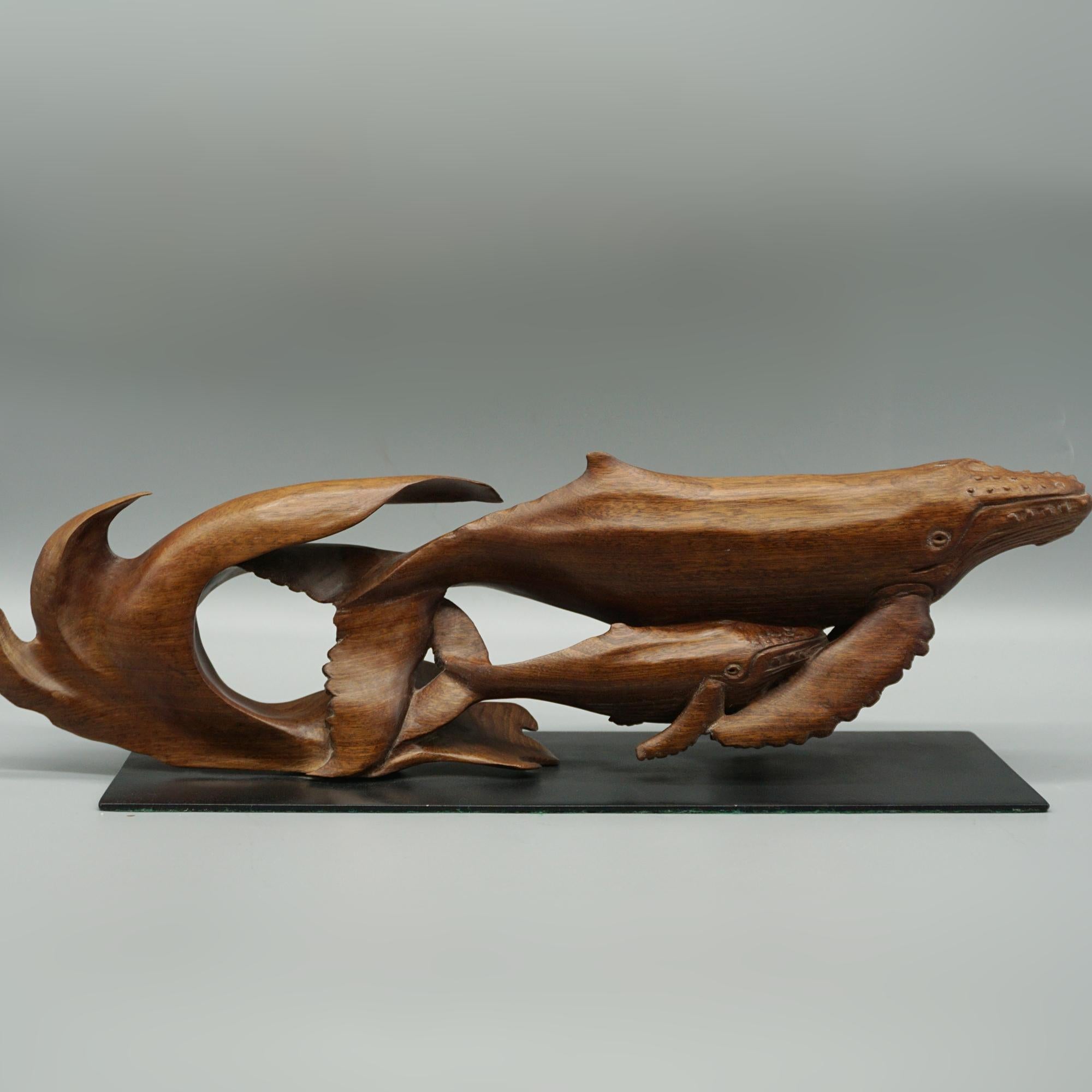 'Humpback Whale and Calf' Contemporary Carved Wooden Sculpture 5