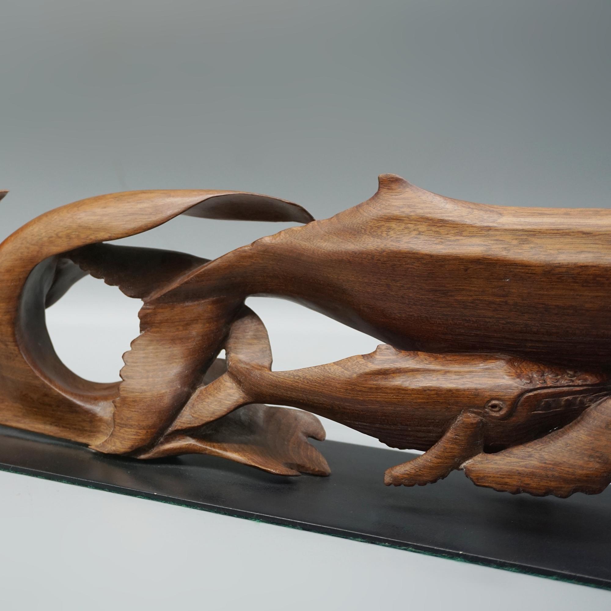 'Humpback Whale and Calf' Contemporary Carved Wooden Sculpture 6