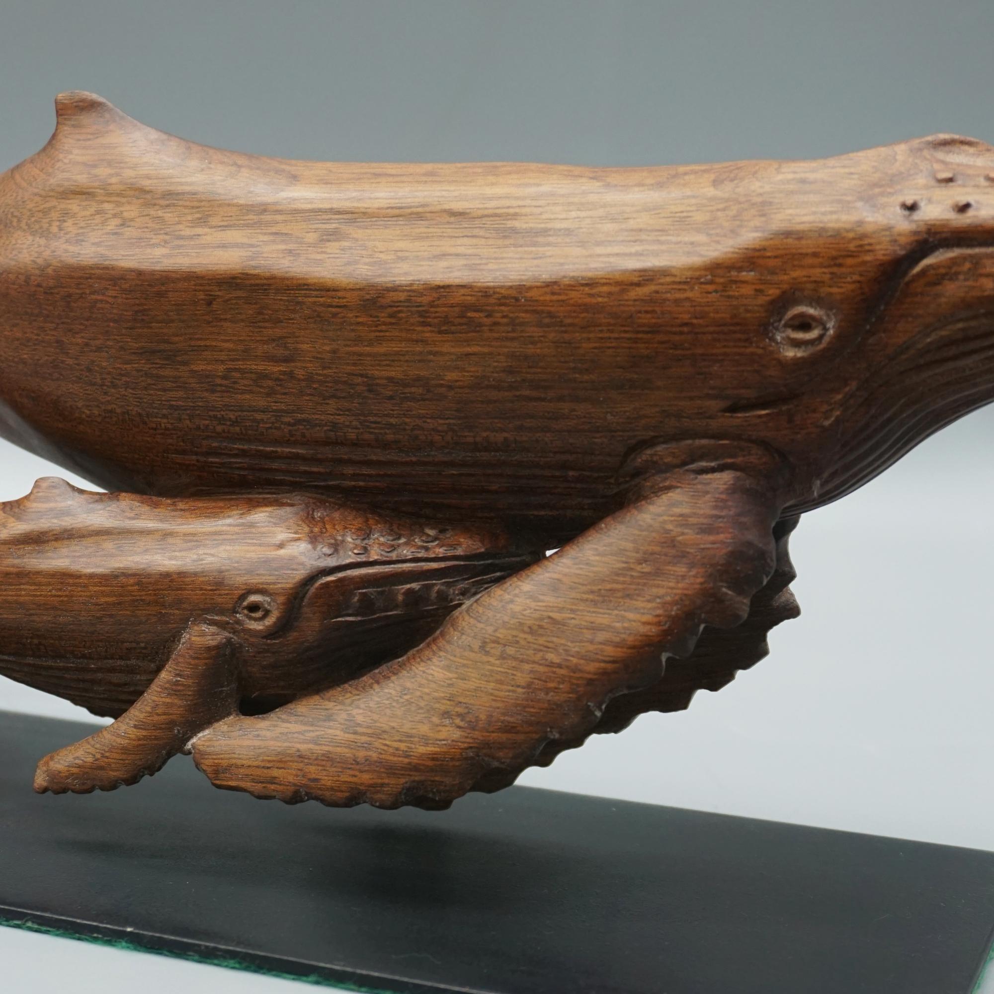 'Humpback Whale and Calf' Contemporary Carved Wooden Sculpture 7
