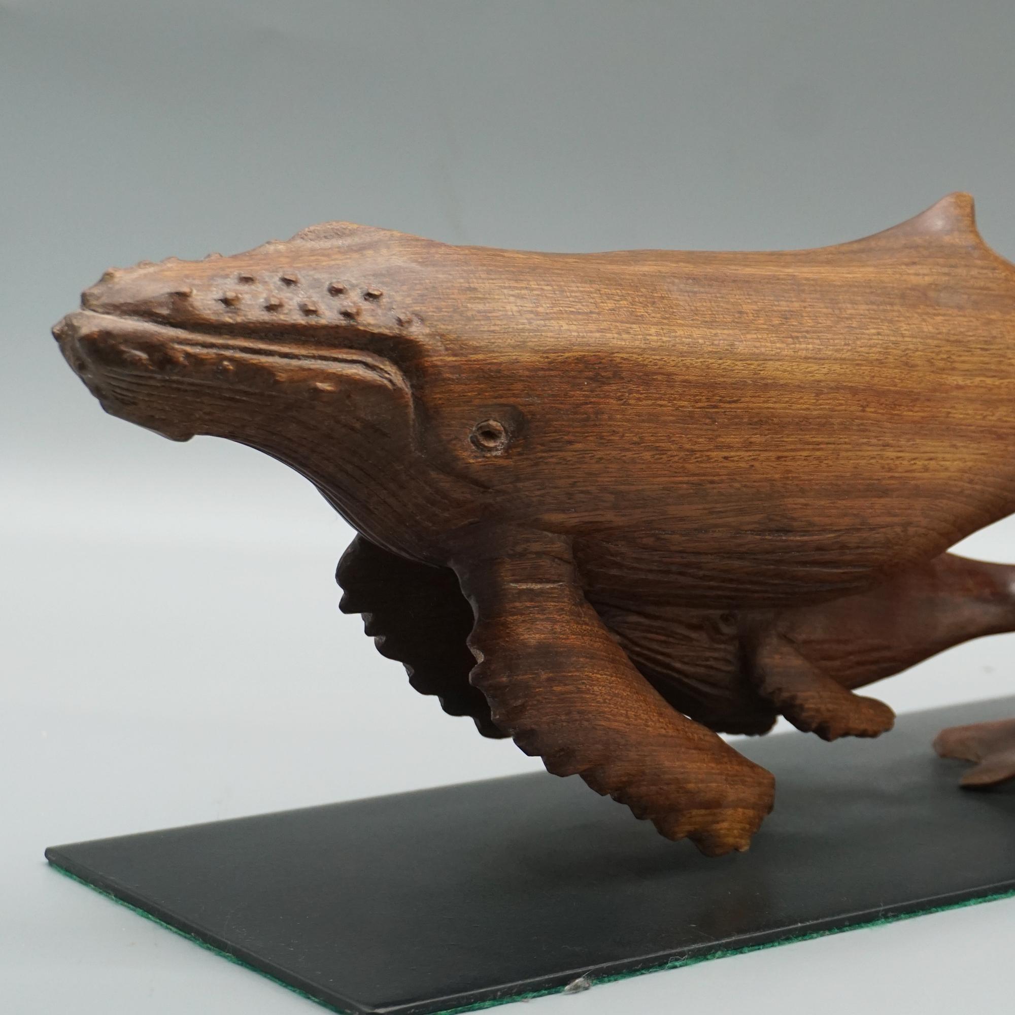 English 'Humpback Whale and Calf' Contemporary Carved Wooden Sculpture