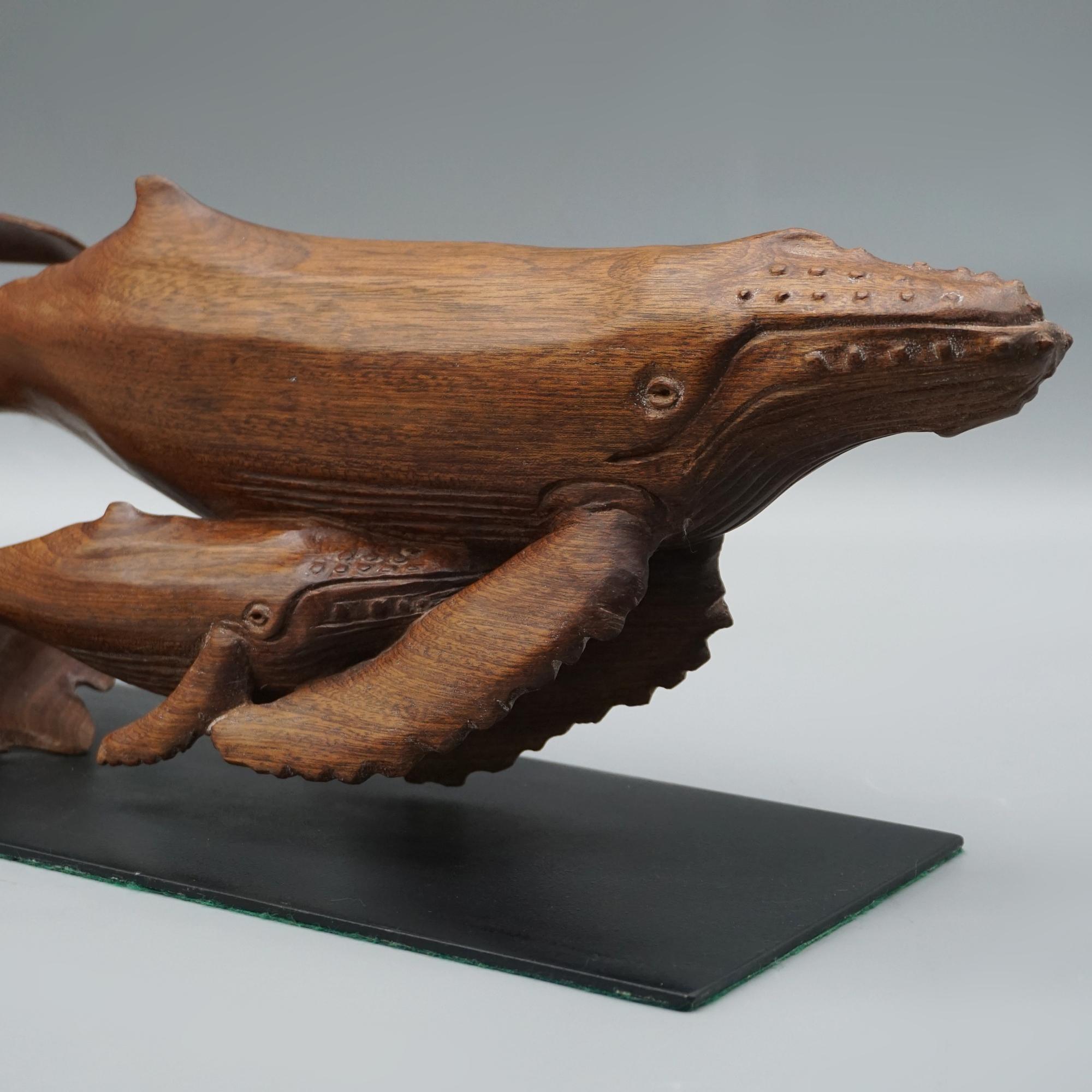 'Humpback Whale and Calf' Contemporary Carved Wooden Sculpture In Good Condition In Forest Row, East Sussex