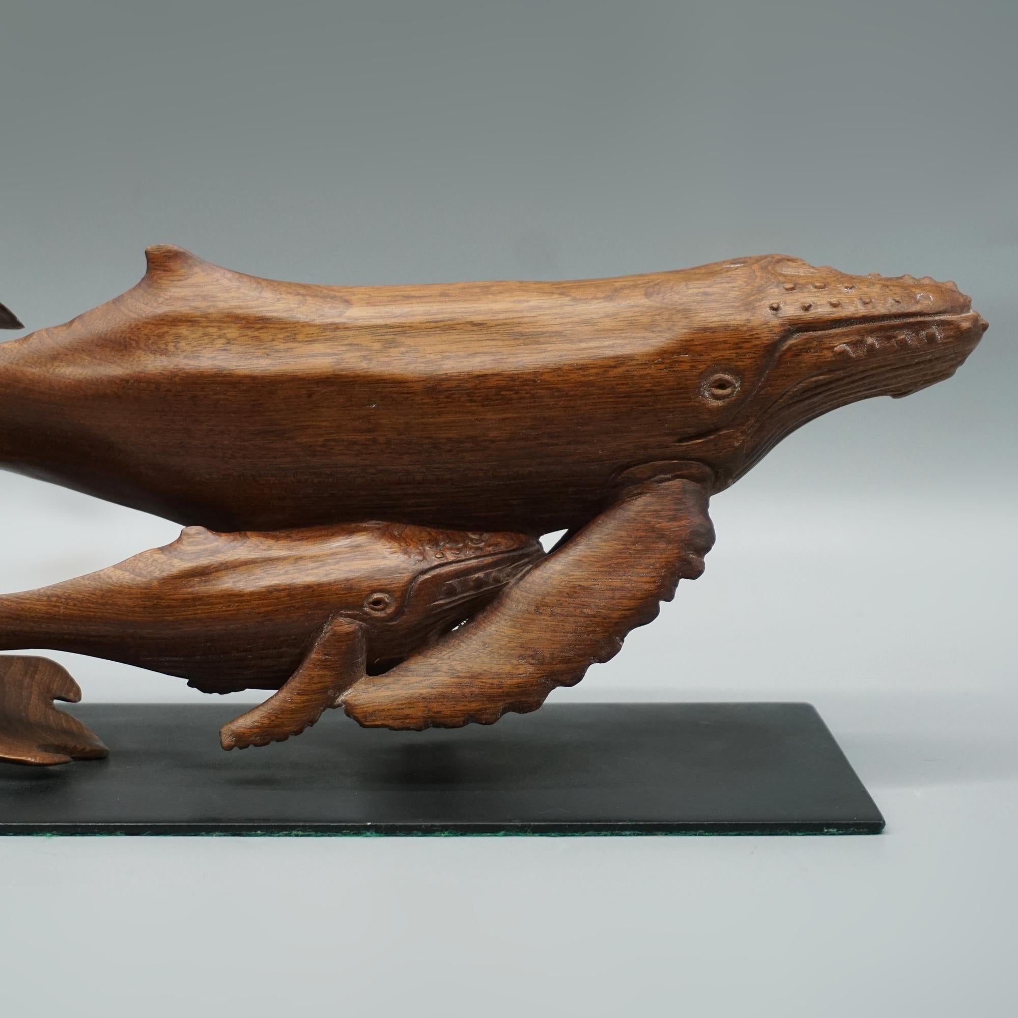'Humpback Whale and Calf' Contemporary Carved Wooden Sculpture 2