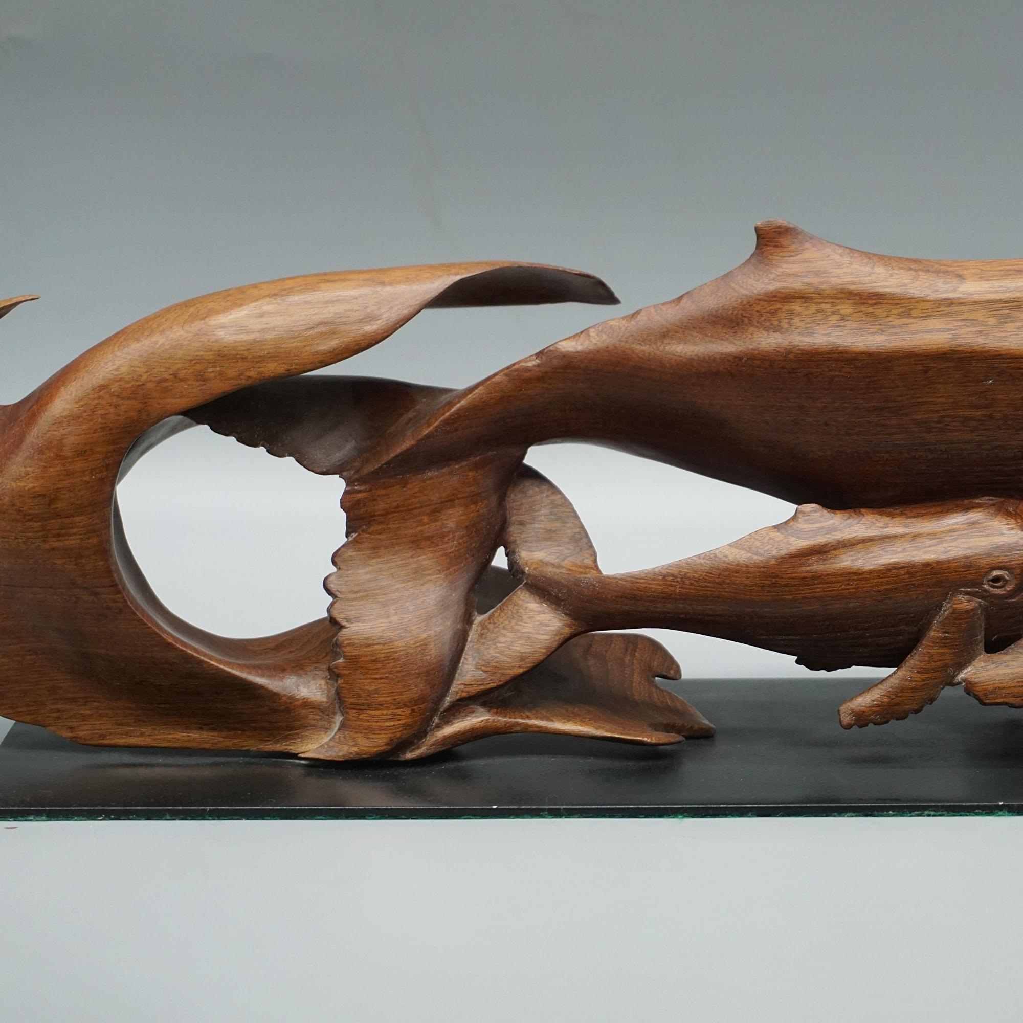 'Humpback Whale and Calf' Contemporary Carved Wooden Sculpture 3