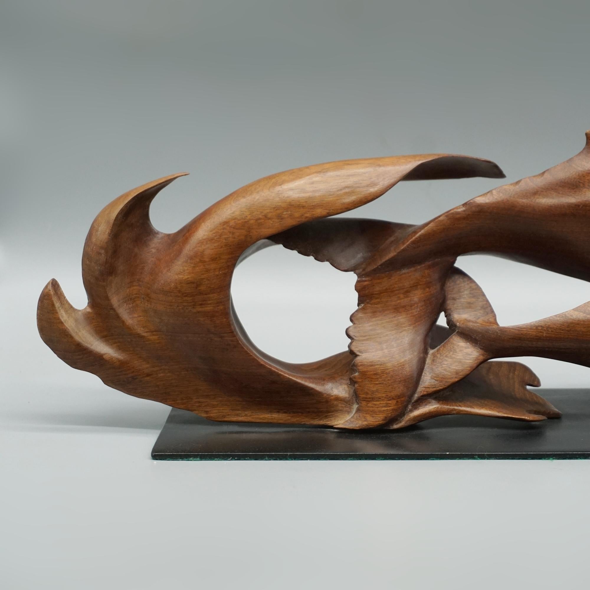 'Humpback Whale and Calf' Contemporary Carved Wooden Sculpture 4