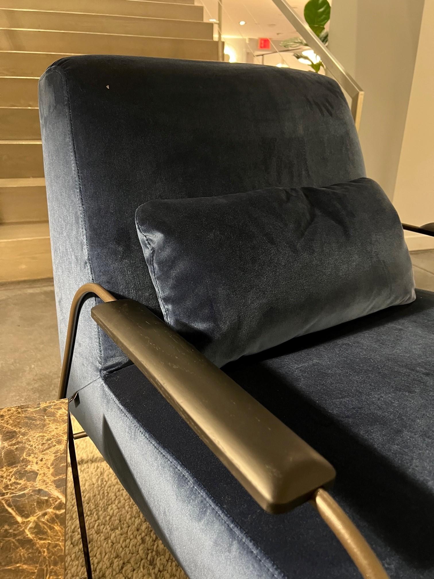 Humphrey Armchair with Black Oak Armrests in Roxana Bleu In New Condition For Sale In New York, NY