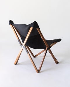 Humphrey Chair, Pecan Wood and Leather Folding Chair 'Black'