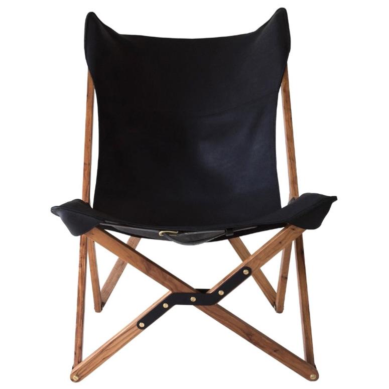 Humphrey Chair, Pecan Wood and Leather Folding Chair 'Black' For Sale