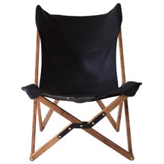 Humphrey Chair, Pecan Wood and Leather Folding Chair 'Black'