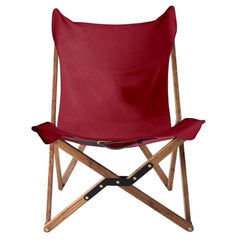 Humphrey Chair, Pecan Wood and Leather Folding Chair 'Fuschia'