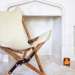 Humphrey Chair, Pecan Wood and Leather Folding Chair 'White'