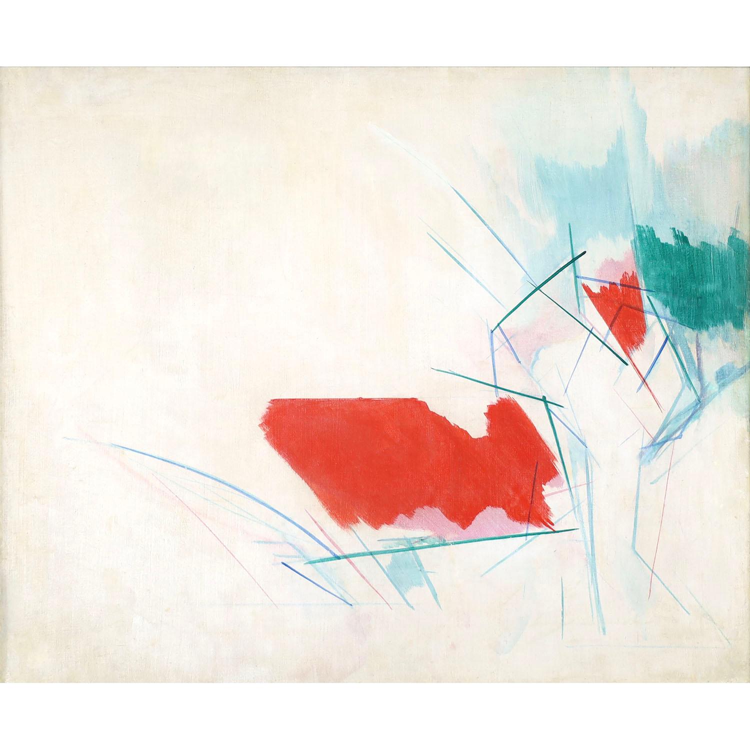 This is a rare 1940s abstract oil painting by British avant garde artist, poet, and film maker, Humphrey Jennings.
Jennings is well-known for his contributions to British film making.  He was described by film critic and director Lindsay Anderson in