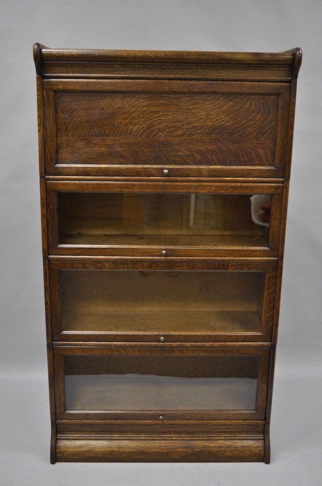 Humphrey Widman Four Section Tiger Oak Barrister Lawyers Stacking Bookcase 1