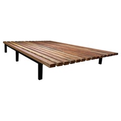 Humphreys King Size Slat Bed, American Pecan Wood with Carbon Coated Steel Base