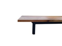 Humphreys Queen Size Slat Bed, American Pecan Wood with Carbon Steel Base