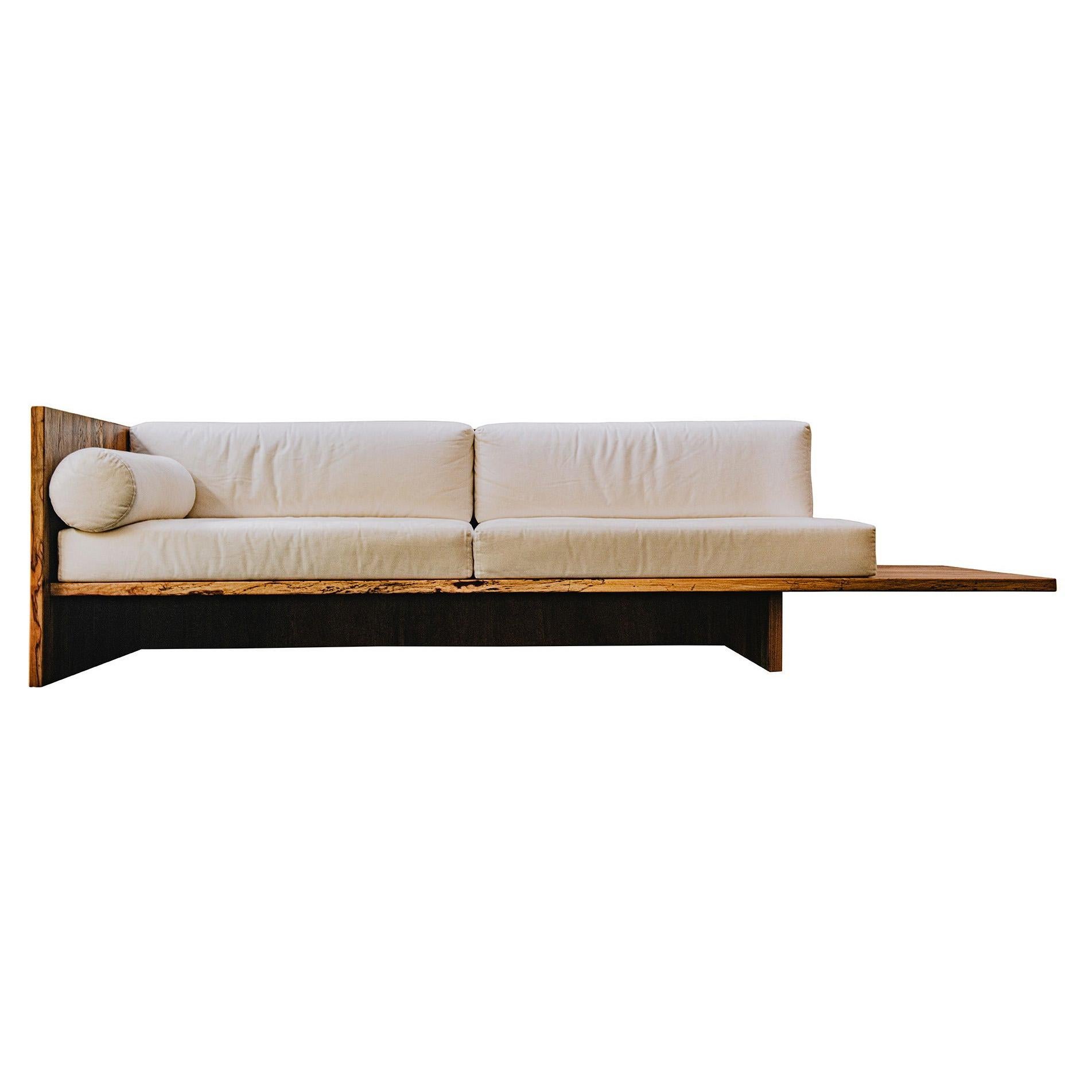 Humphreys Sofa, Solid American Pecan Slab Frame with Extended Shelf For Sale