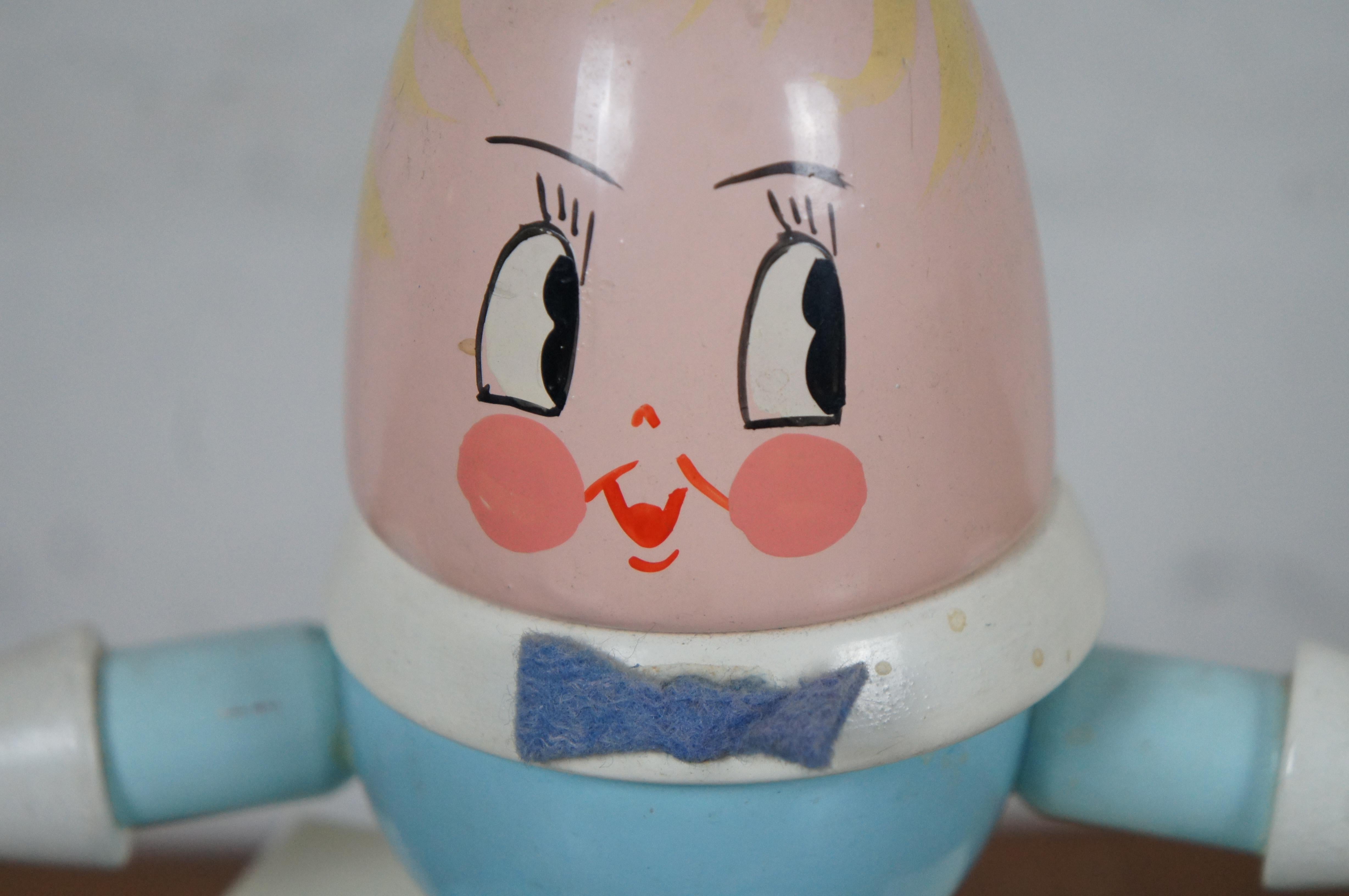 Humpty Dumpty Nursery Plastics Mid Century Carved Wood Child Baby Egg Lamp  2