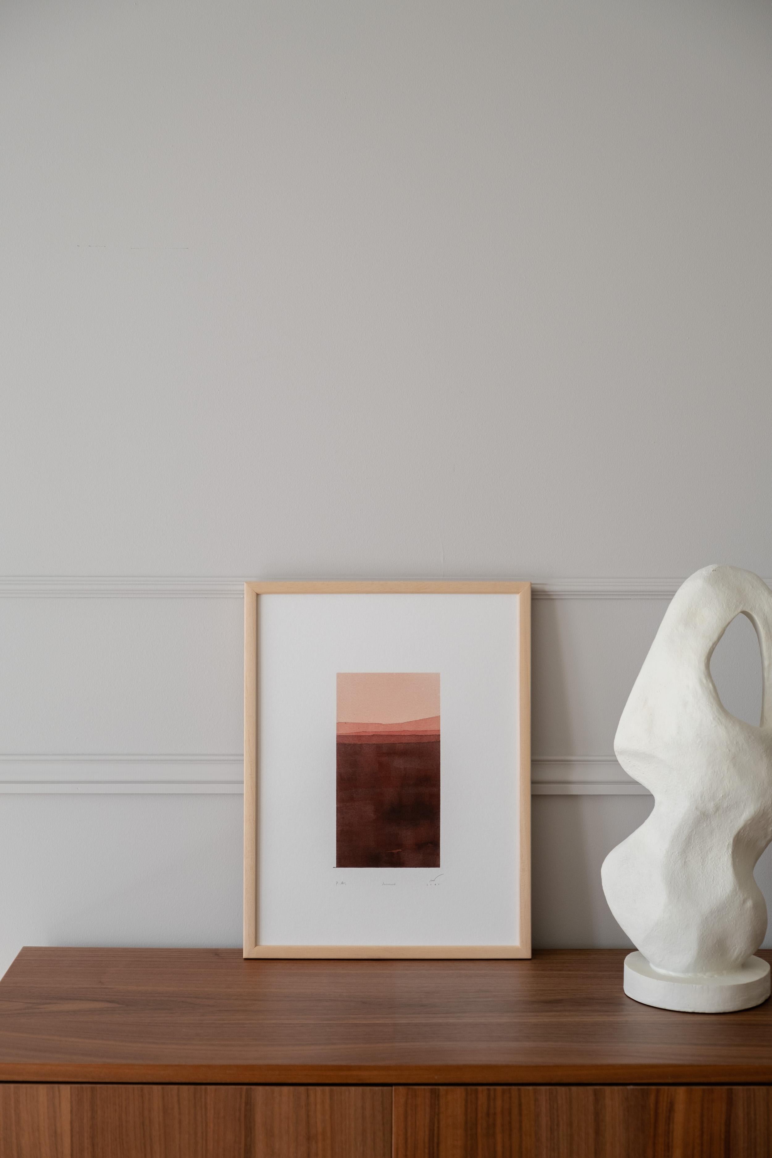 HUMUS - Minimalistischer moderner Aquarelldruck (Papier) im Angebot