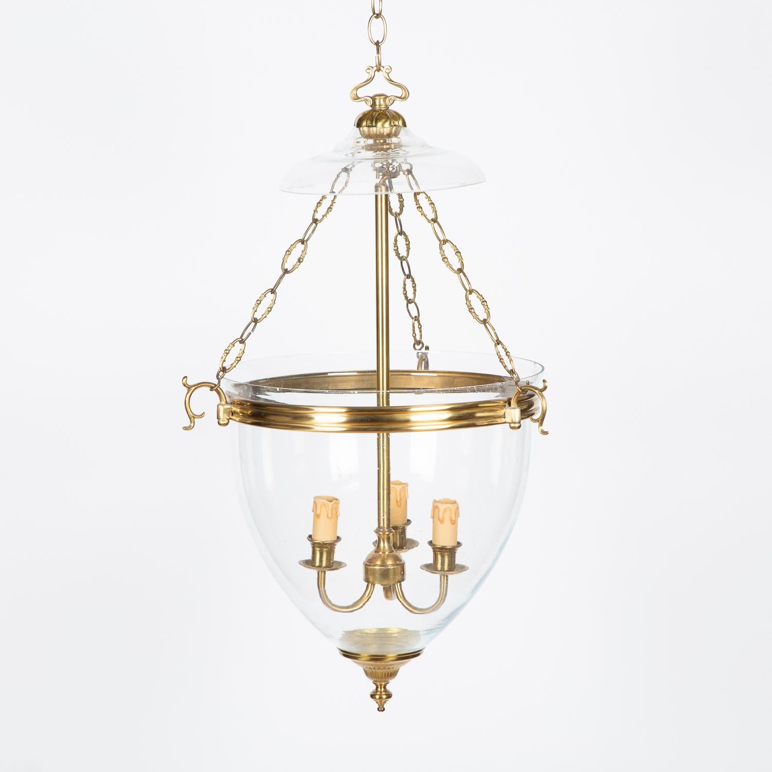 A late 20th century brass and glass Hundi lantern, with 3 internal lights.