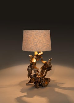 Hundred Petal Rose Patinated Gold Table Lamp in Brass, Viya by Vikram Goyal