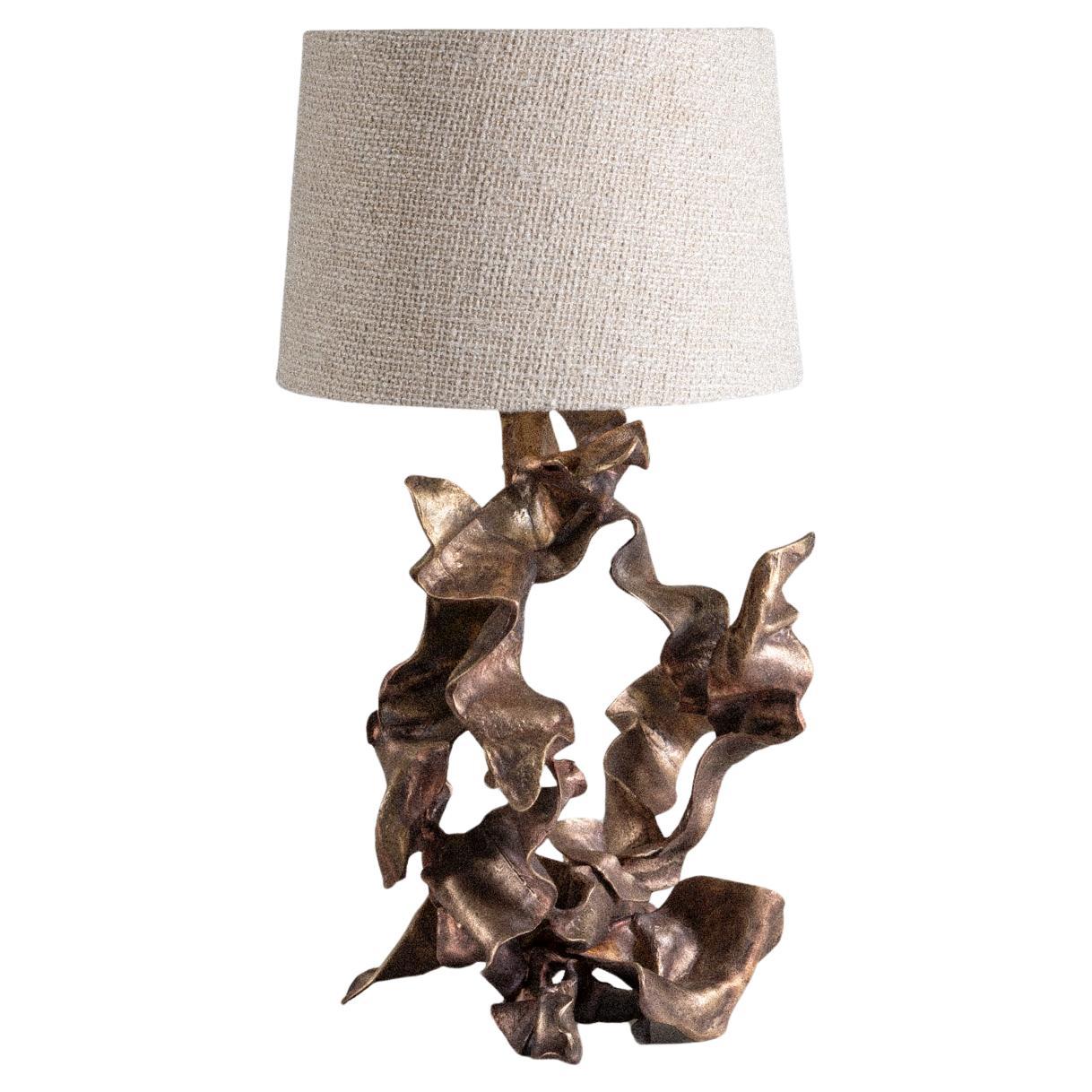 Hundred Petal Rose Patinated Gold Table Lamp in Brass, Viya by Vikram Goyal