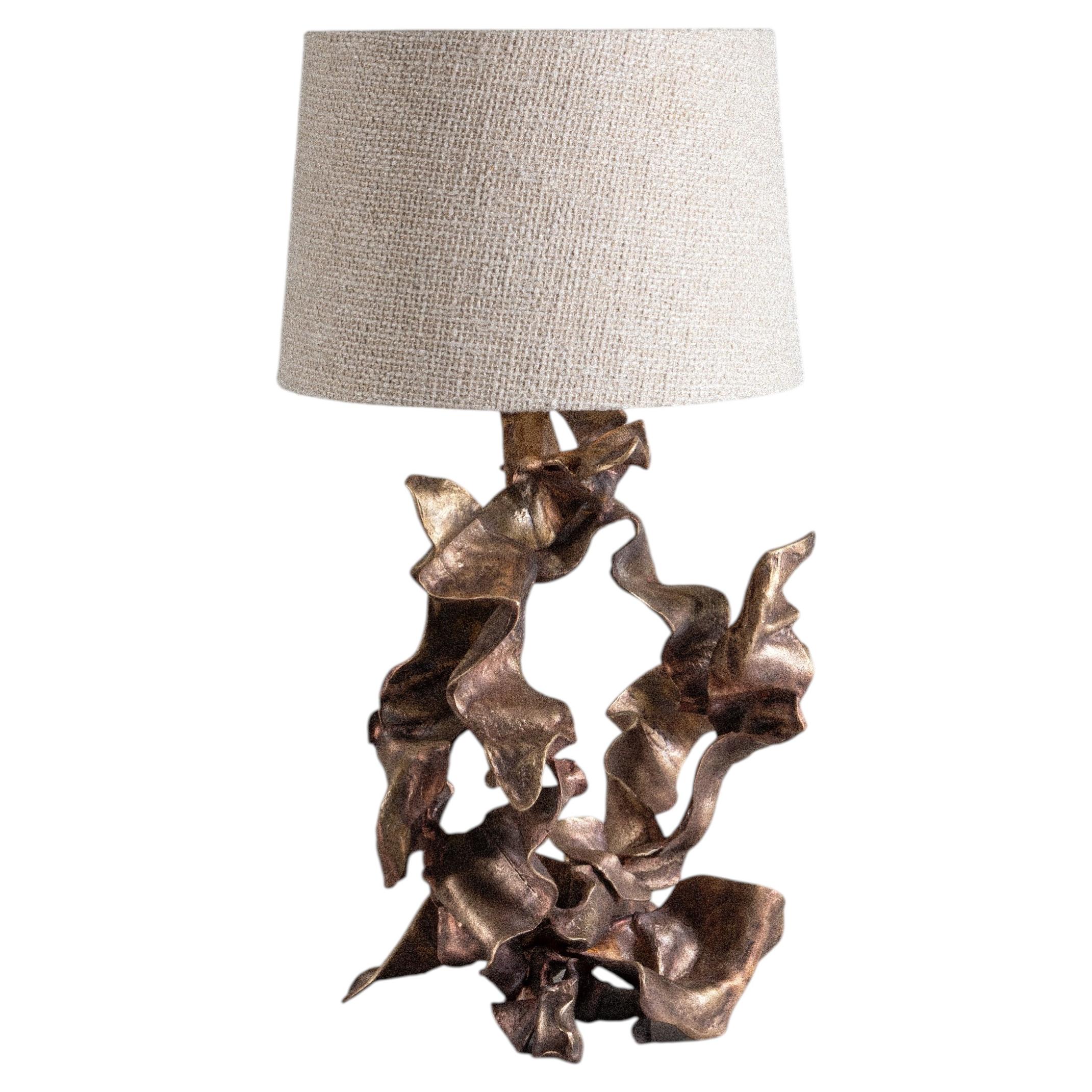 Modern brass lamp, Hundred Petal Rose in Patinated Gold, Viya by Vikram Goyal For Sale
