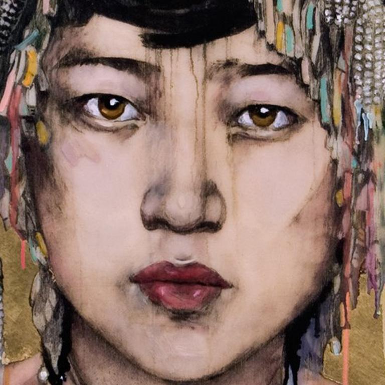 Da Fan Che - Gold II - Painting by Hung Liu