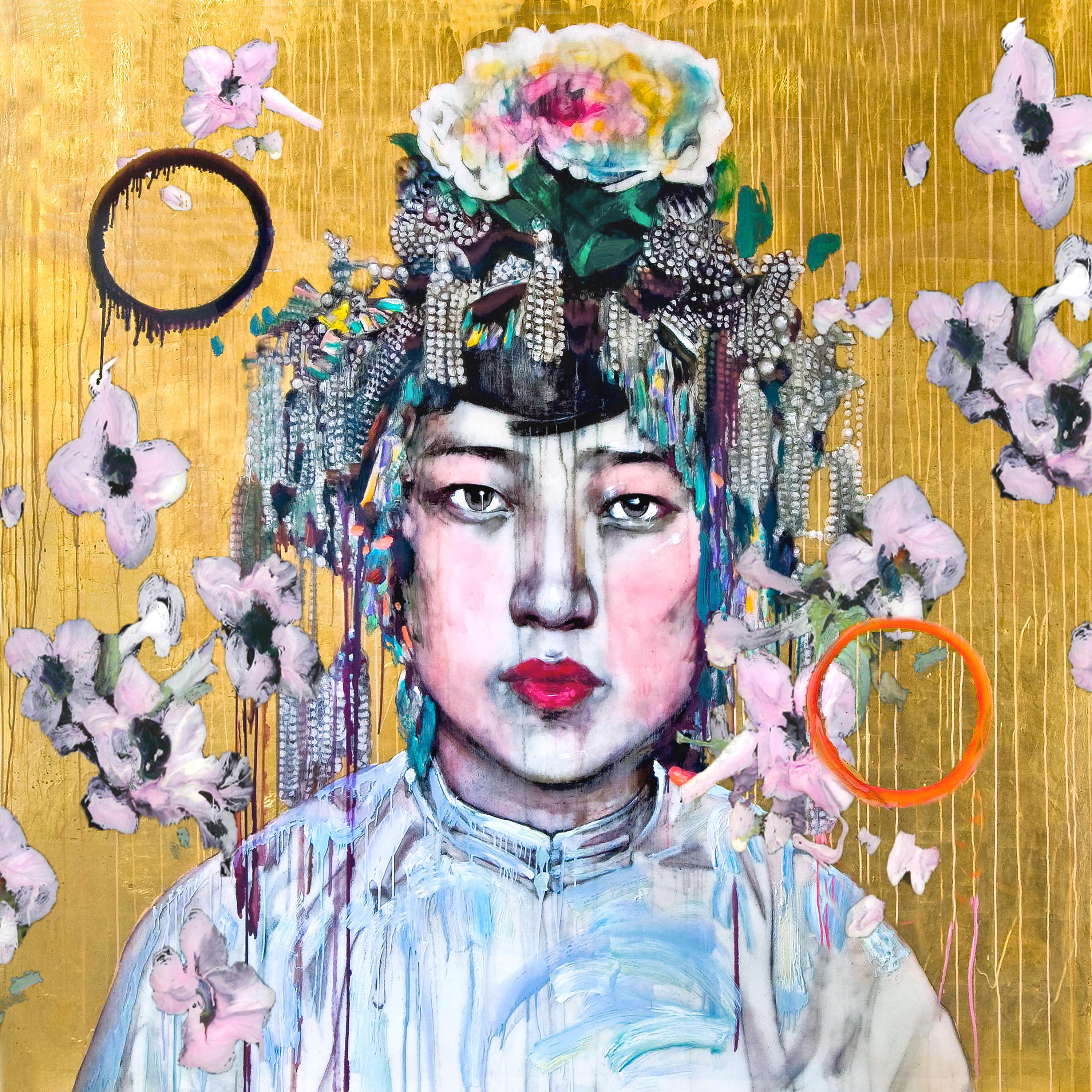 Hung Liu - Calendar Girl Turquoise (Pink Shirt) For Sale at 1stDibs