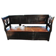 Antique Hungarian 19th Century Paneled Painted Bench with Foliate Ends Lift Storage Seat