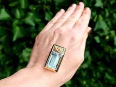 Hungarian 29.50 Carat Aquamarine and Diamond 14K Yellow Gold Pendant