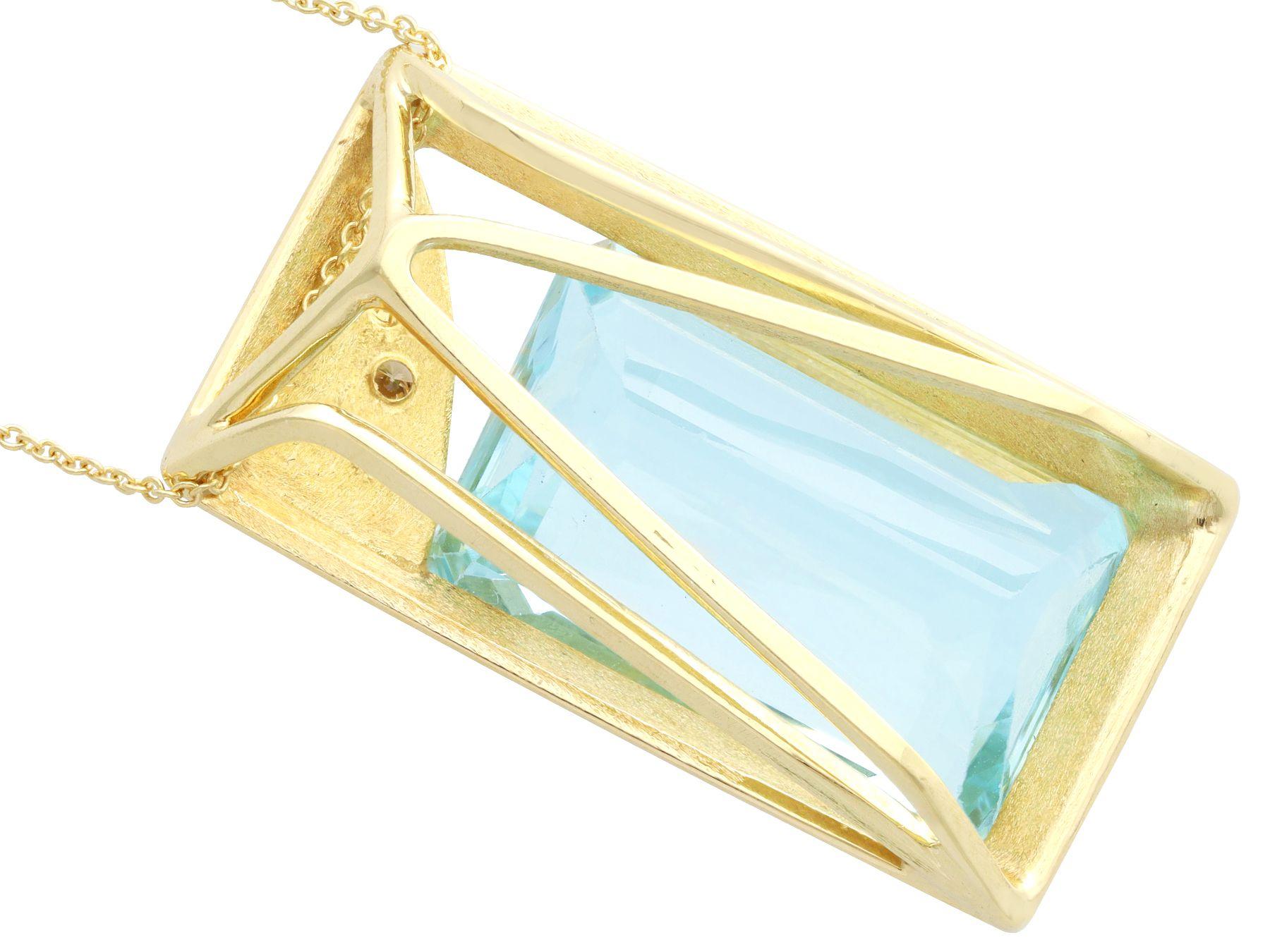 Women's or Men's Hungarian 29.50 Carat Aquamarine and Diamond 14K Yellow Gold Pendant For Sale