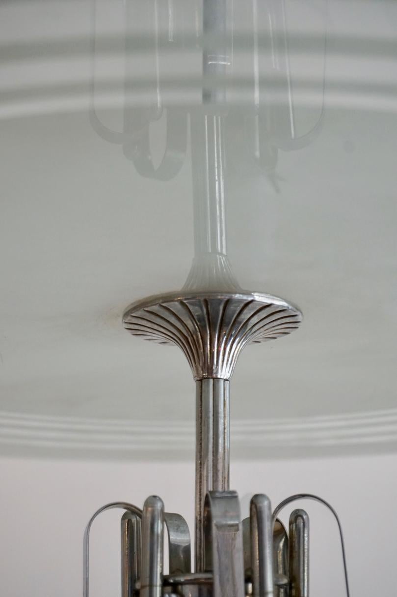 Hungarian Art Deco Bauhaus Style Round Chrome-Glass Chandelier from 1930s For Sale 1
