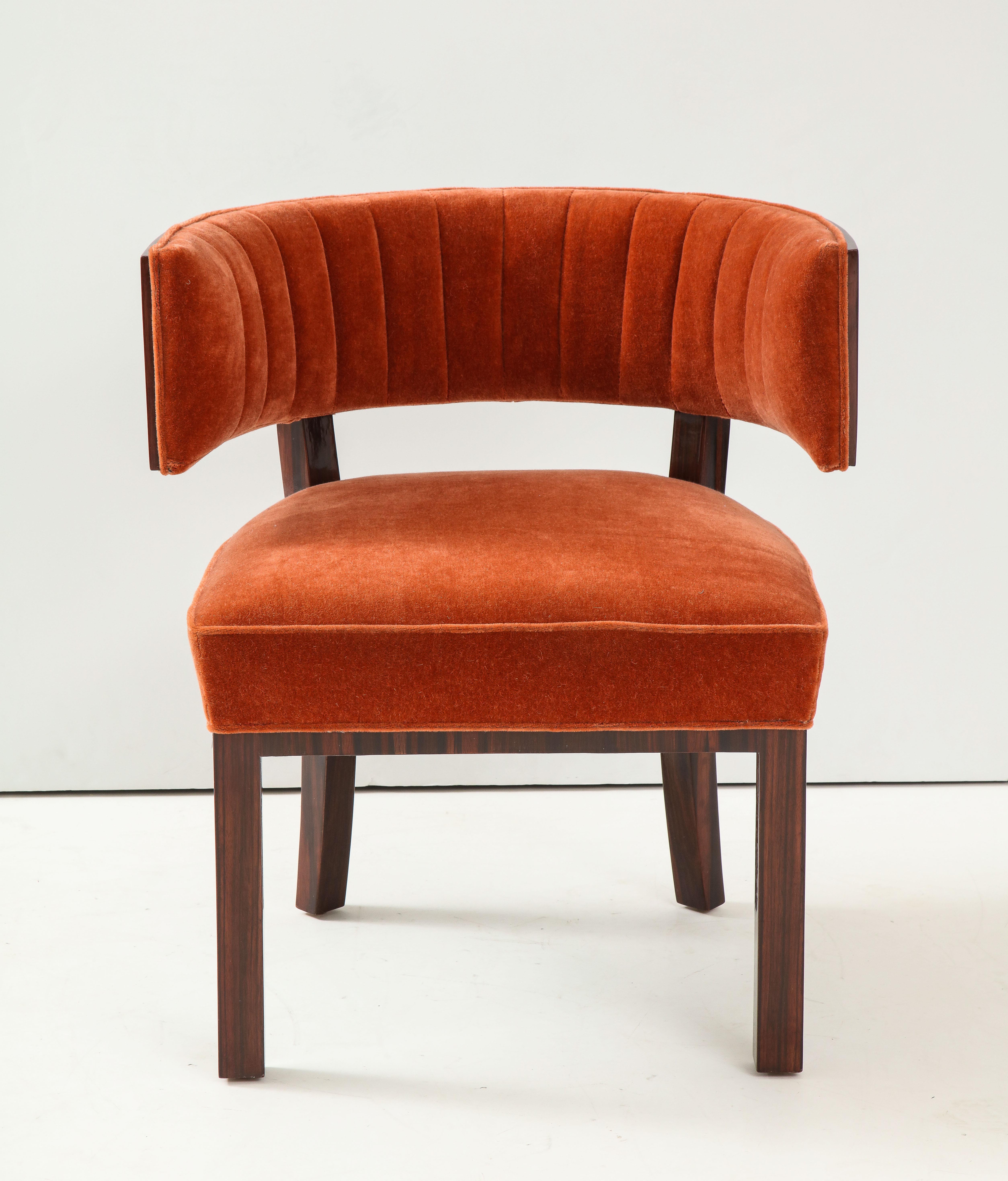 Art Deco Hungarian Macassar Ebony, Burnt Orange Mohair Club Chairs