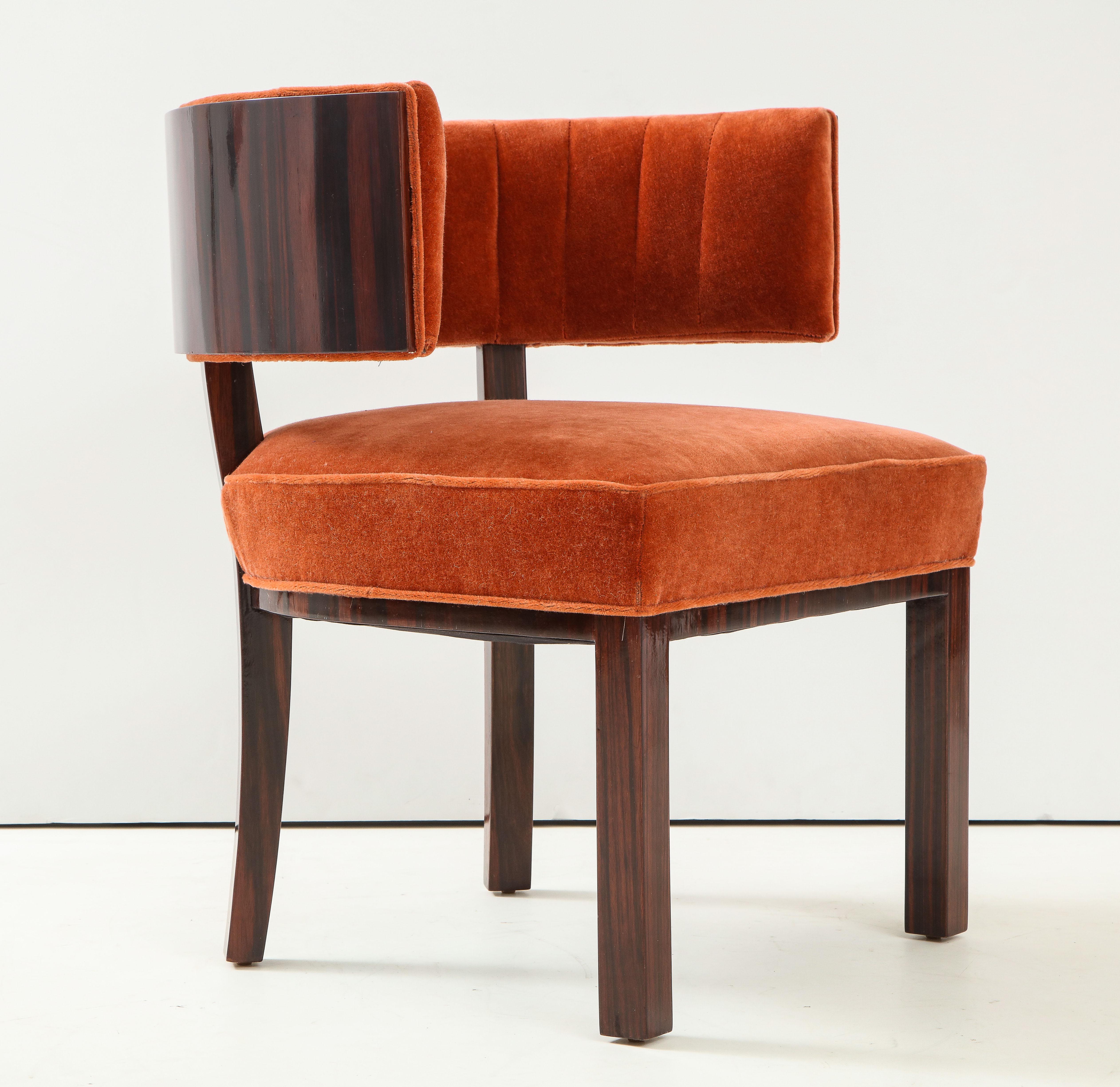 Hungarian Macassar Ebony, Burnt Orange Mohair Club Chairs In Excellent Condition In New York, NY