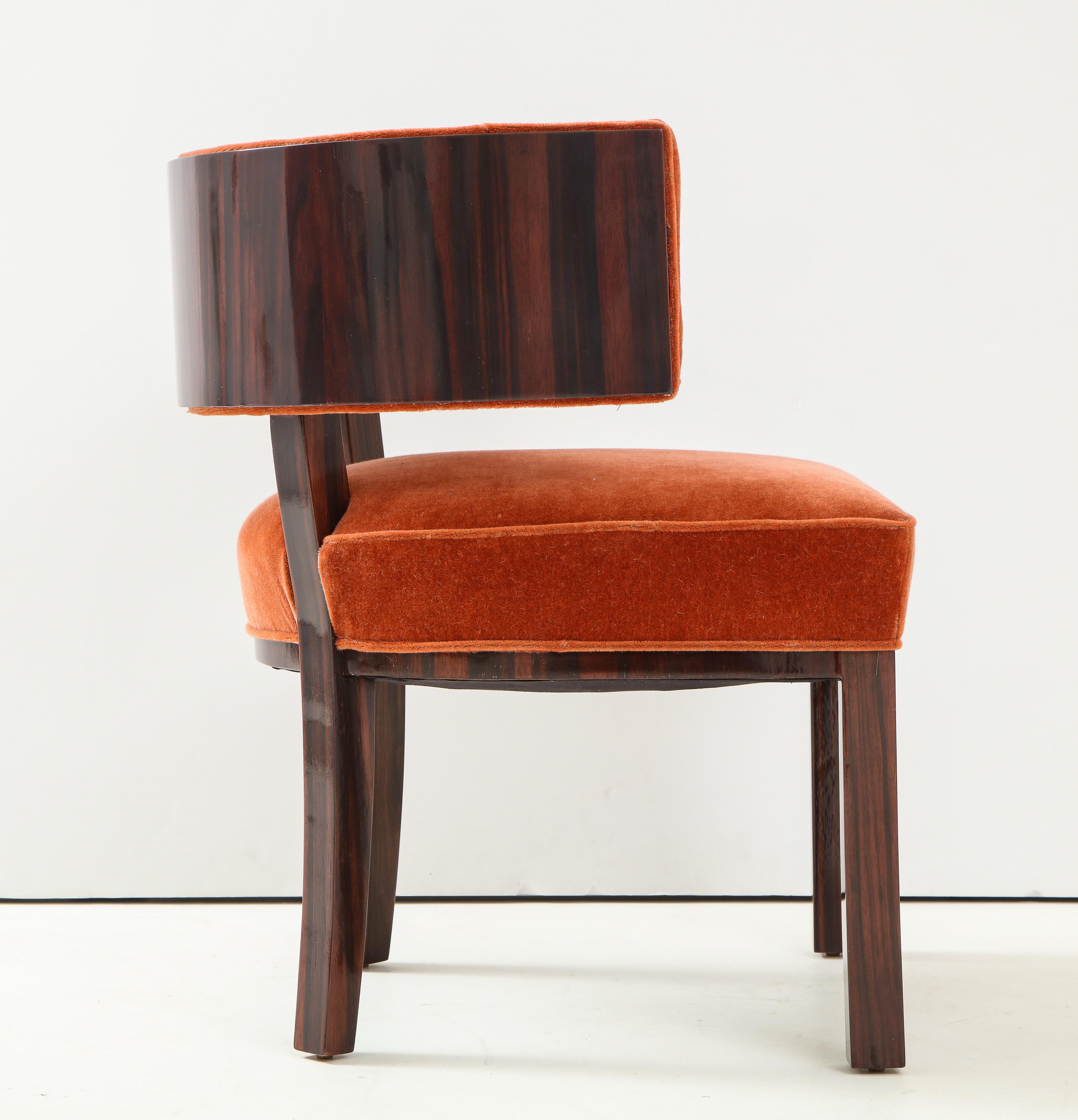 20th Century Hungarian Macassar Ebony, Burnt Orange Mohair Club Chairs