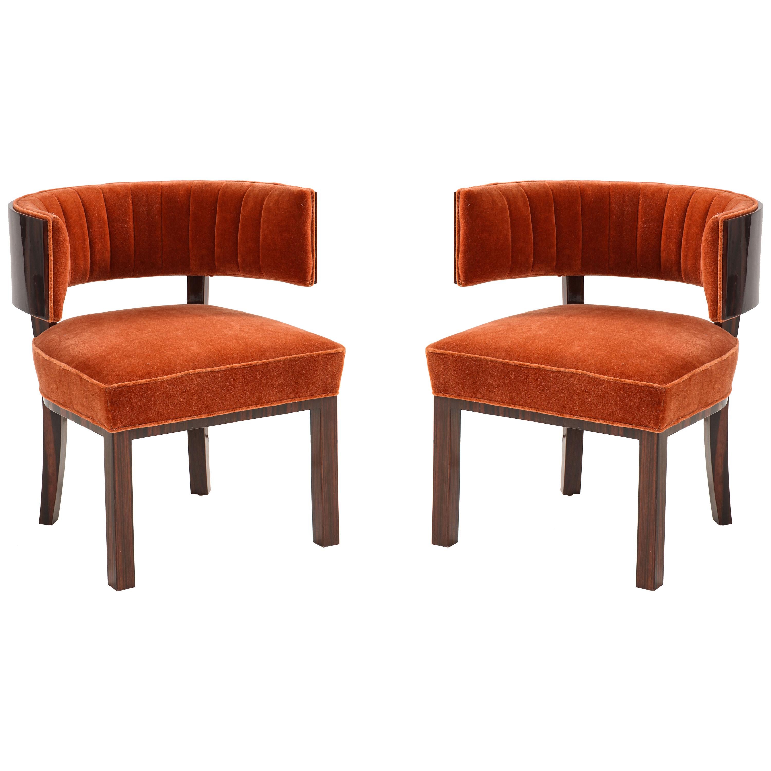 Hungarian Macassar Ebony, Burnt Orange Mohair Club Chairs