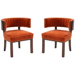 Hungarian Macassar Ebony, Burnt Orange Mohair Club Chairs