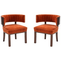 Hungarian Macassar Ebony, Burnt Orange Mohair Club Chairs